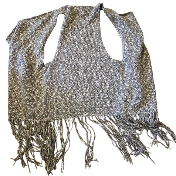 VTG Hollister M/L Cardiagan Sweater Gray Open Front Fringe Cowgirl Hippie - Picture 3 of 5